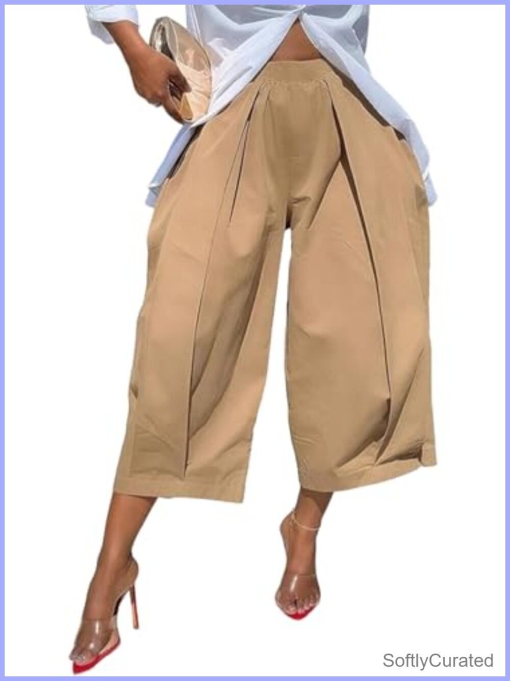 Women Wide Leg Palazzo Capri Pants High Waist Barrel Balloon Pleated Gaucho